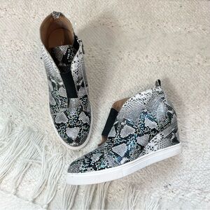 Linea Paolo FELICIA Shoes Black/White Snake Print Leather Wedge Sneakers 6